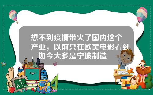 想不到疫情带火了国内这个产业，以前只在欧美电影看到，如今大多是宁波制造