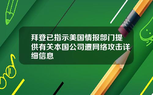 拜登已指示美国情报部门提供有关本国公司遭网络攻击详细信息