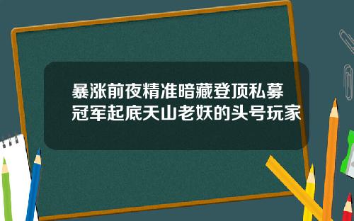 暴涨前夜精准暗藏登顶私募冠军起底天山老妖的头号玩家