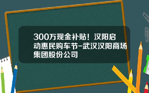 300万现金补贴！汉阳启动惠民购车节-武汉汉阳商场集团股份公司