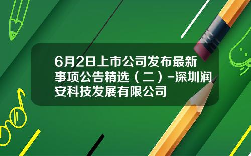 6月2日上市公司发布最新事项公告精选（二）-深圳润安科技发展有限公司