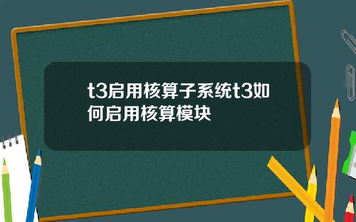 t3启用核算子系统t3如何启用核算模块