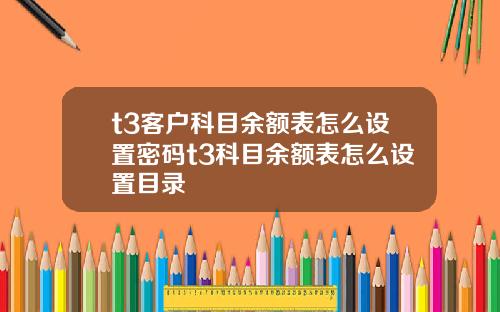 t3客户科目余额表怎么设置密码t3科目余额表怎么设置目录