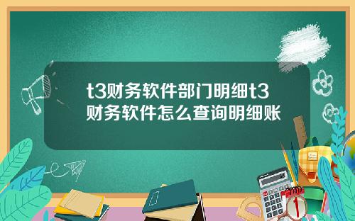 t3财务软件部门明细t3财务软件怎么查询明细账