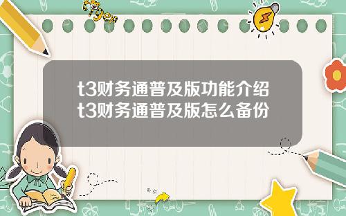 t3财务通普及版功能介绍t3财务通普及版怎么备份