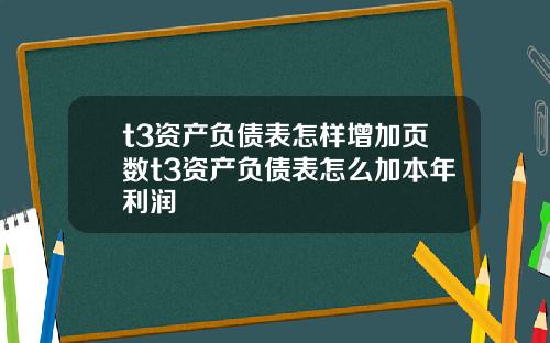 t3资产负债表怎样增加页数t3资产负债表怎么加本年利润