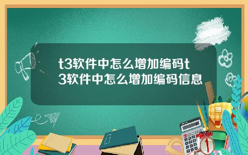 t3软件中怎么增加编码t3软件中怎么增加编码信息