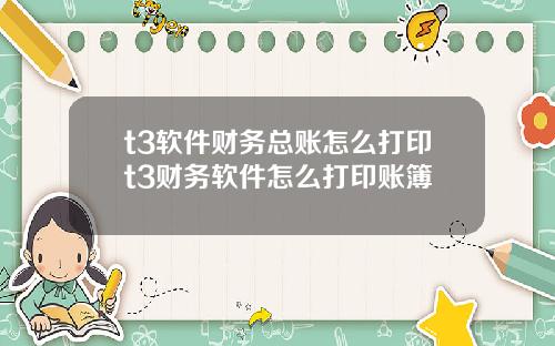 t3软件财务总账怎么打印t3财务软件怎么打印账簿