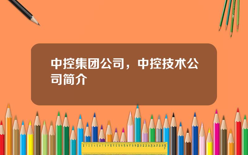 中控集团公司，中控技术公司简介