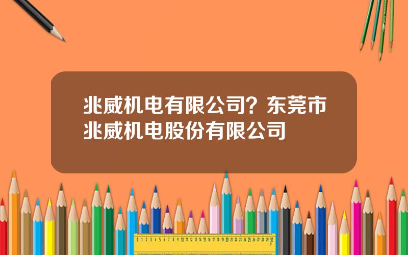 兆威机电有限公司？东莞市兆威机电股份有限公司