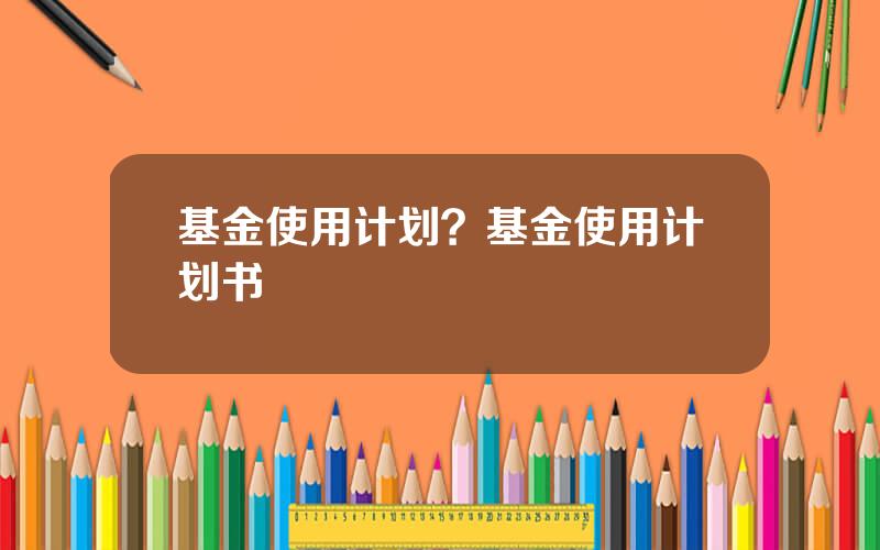 基金使用计划？基金使用计划书