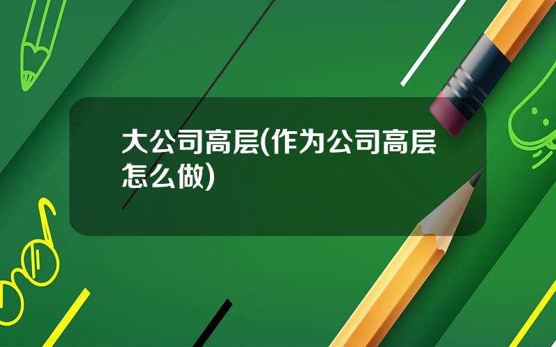 大公司高层(作为公司高层怎么做)