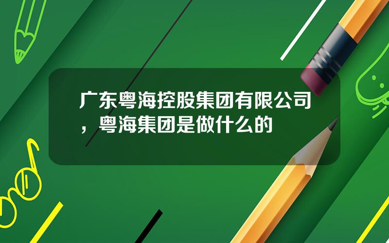 广东粤海控股集团有限公司，粤海集团是做什么的