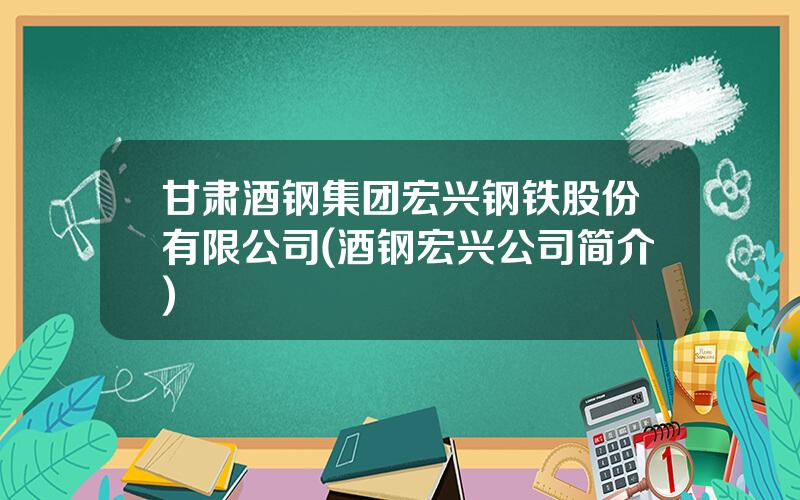 甘肃酒钢集团宏兴钢铁股份有限公司(酒钢宏兴公司简介)